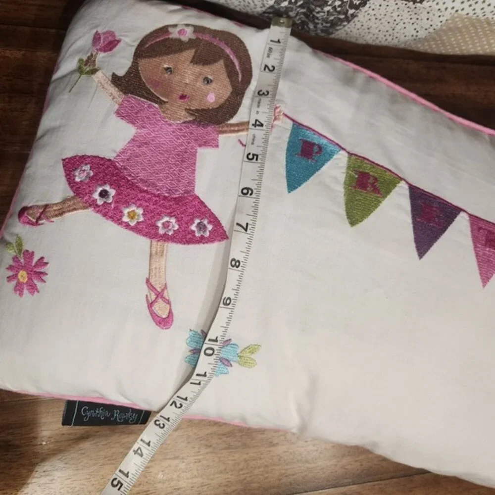Vintage Cynthia Rowley Kids Embroidered Ballerina Pillow Decorative 